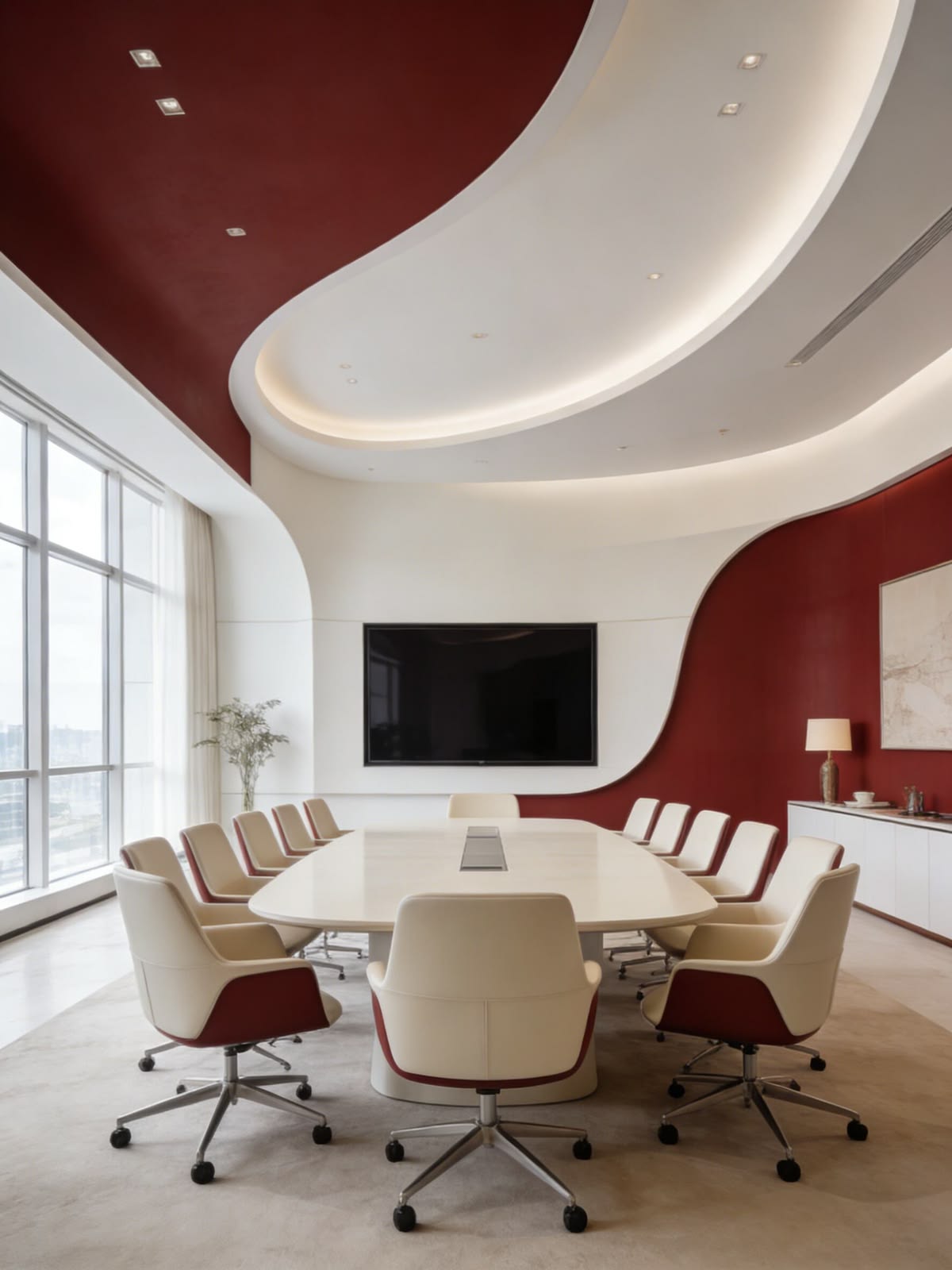 High-Tech Conference Room featuring Acoustic Wood Louver Wall Panels #32